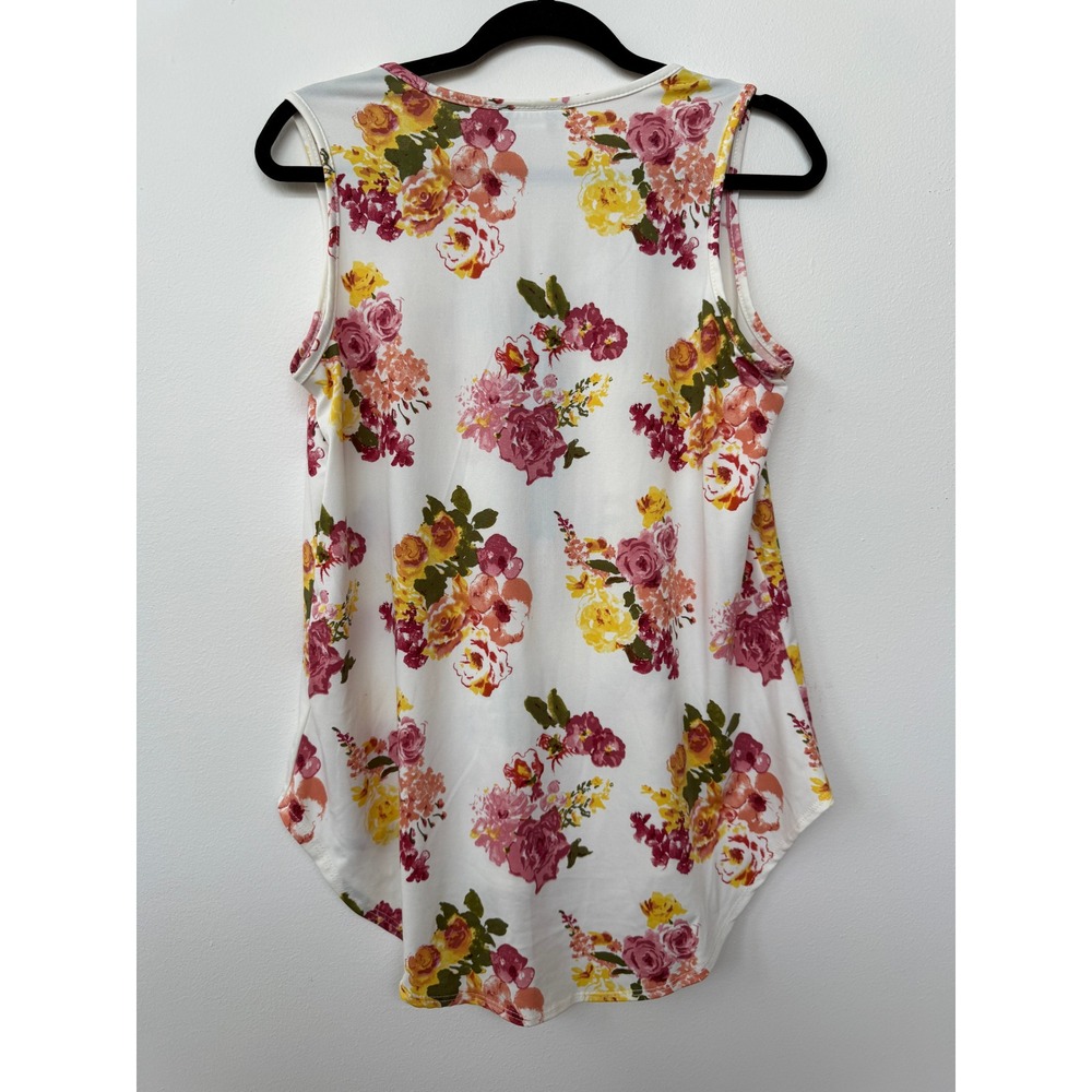 Cest La Vie Floral Print Sleeveless V Neck Zip Front Blouse Top Womens Medium - Picture 4 of 4